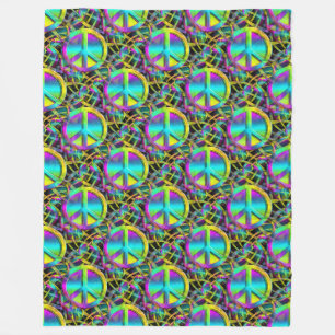 Flower Power - Colourfully Peace Sign Pattern 1 Fleece Blanket