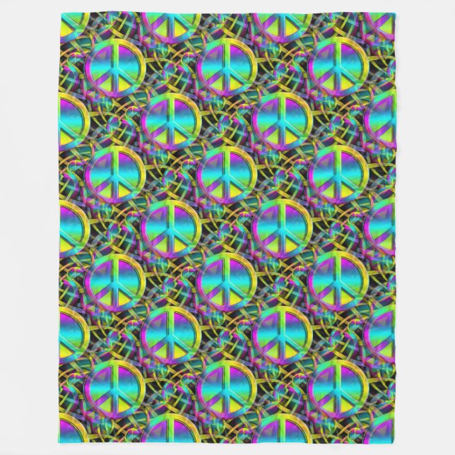 Flower Power - Colourfully Peace Sign Pattern 1 Fleece Blanket (Front)