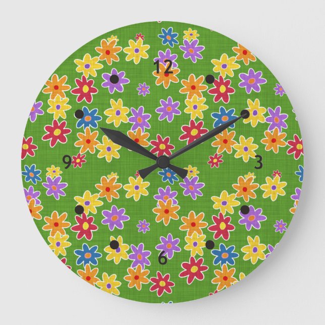 Flower Power Fabric Pattern + your ideas Large Clock (Front)