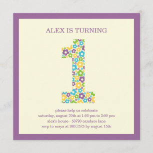 Flower Power First Birthday Invitation - Purple
