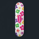 Flower Power Floral Purple & PinkCustom Skateboard<br><div class="desc">A retro Flower Power design with a daisy design in purple,  pink,  green,  yellow and white. Customise by adding a name,  initials or other text.</div>
