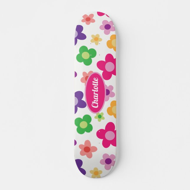 Flower Power Floral Purple & PinkCustom Skateboard (Front)