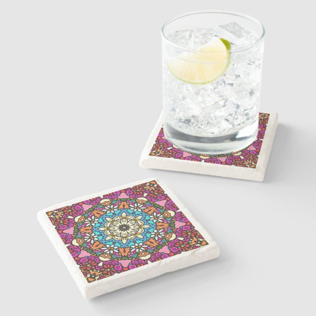 Flower Power Groovy Garden Stone Coaster (Side)