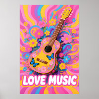 Flower Power Guitar Pop Art