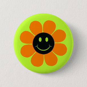 Flower Power Happy Face 6 Cm Round Badge