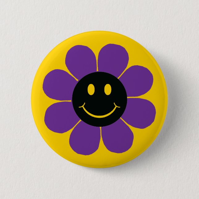 Flower Power Happy Face 6 Cm Round Badge (Front)