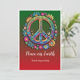 Flower Power Harmony: Customisable Peace on Earth Holiday Card