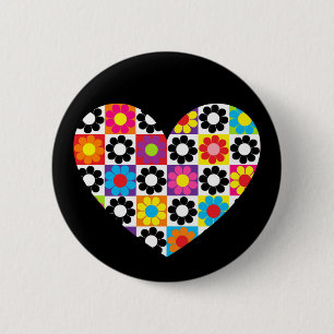 Flower Power Heart 6 Cm Round Badge