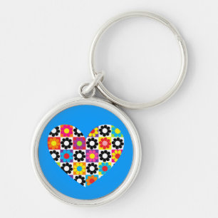 Flower Power Heart Key Ring