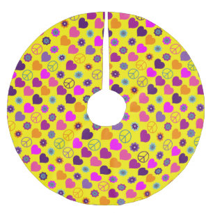 Flower Power Heart Peace Pattern + your backgr. Brushed Polyester Tree Skirt