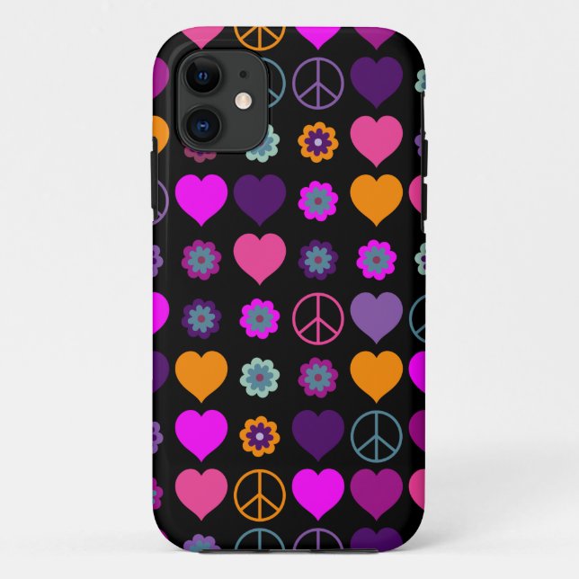Flower Power Heart Peace Pattern + your backgr. Case-Mate iPhone Case (Back)