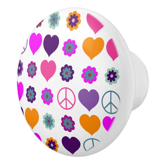 Flower Power Heart Peace Pattern + your backgr. Ceramic Knob (Right)