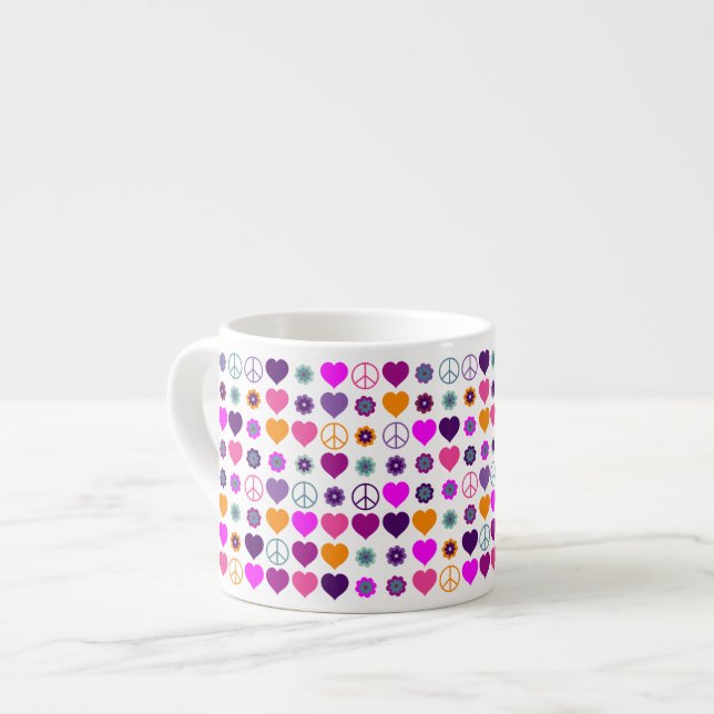 Flower Power Heart Peace Pattern + your backgr. Espresso Cup (Front Left)