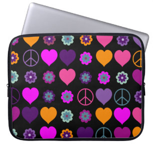 Flower Power Heart Peace Pattern + your backgr. Laptop Sleeve