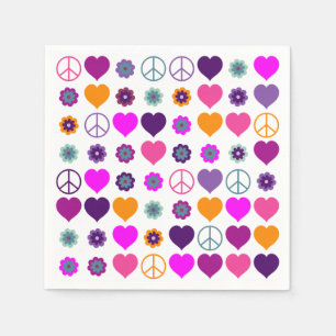 Flower Power Heart Peace Pattern + your backgr. Napkin