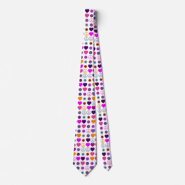 Flower Power Heart Peace Pattern + your backgr. Tie (Front)
