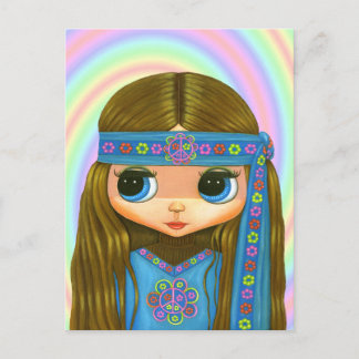 Flower Power Hippie Doll Postcard