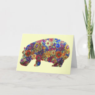 Flower Power Hippie Hippopotamus Birthday Card