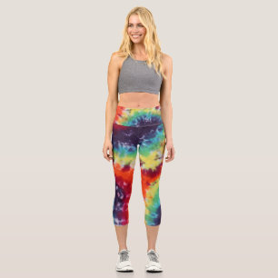 Flower Power Hippie Tie Dye Rainbow     Capri Leggings