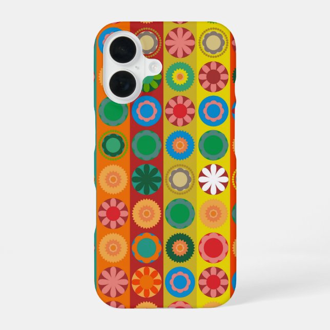 Flower Power in Rows iPhone 16 Case (Back)