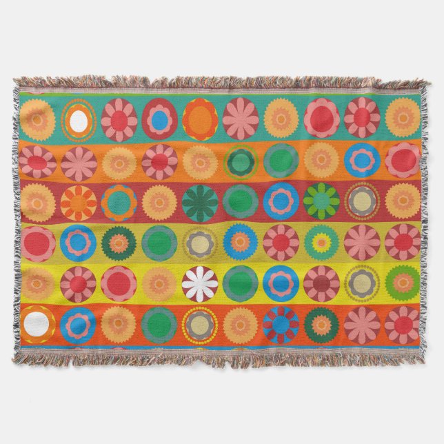 Flower Power in Rows Throw Blanket (Front)