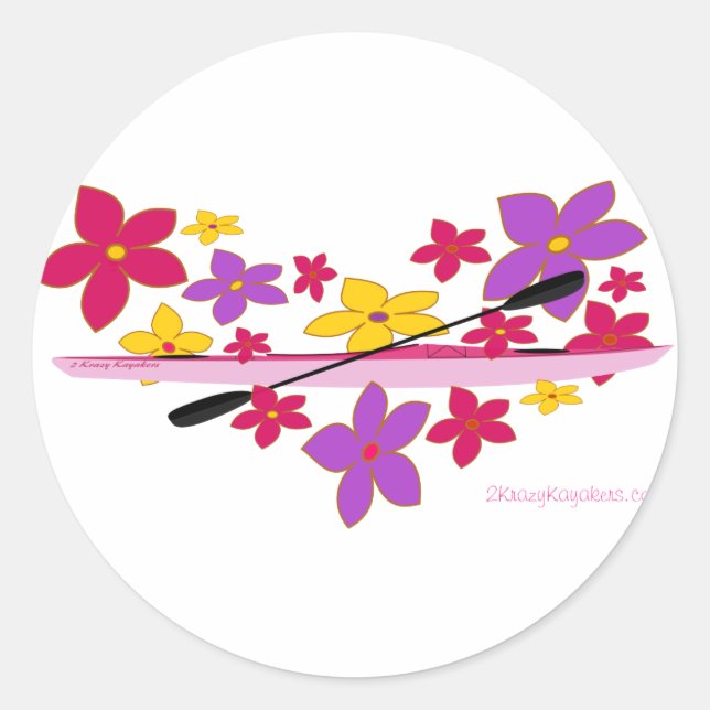Flower Power Kayak Classic Round Sticker (Front)