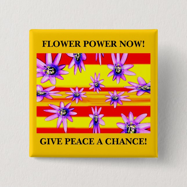 FLOWER POWER NOW! 15 CM SQUARE BADGE (Front)
