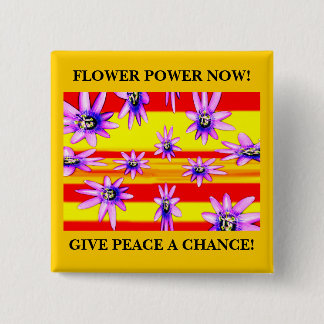 FLOWER POWER NOW! 15 CM SQUARE BADGE