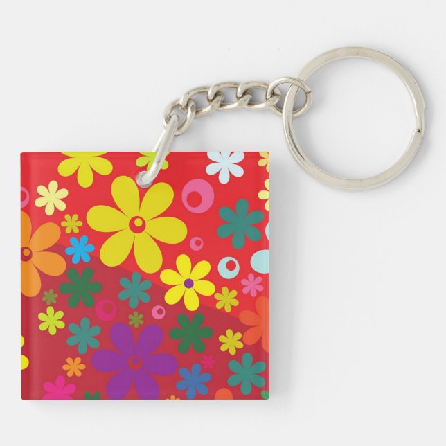 Flower Power on red Key Ring (Back)