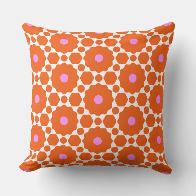 Flower Power Orange, Pink, & White Cushion (Front)