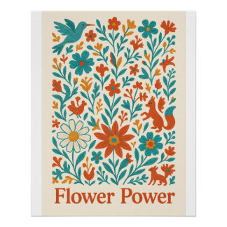 Flower Power Otomi Folk Art  Poster