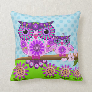 Flower power Owl and her owlet Cushion