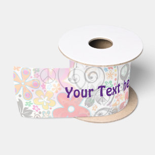 Flower Power Pattern I + your ideas & text Satin Ribbon