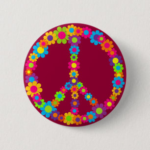 Flower Power Peace 6 Cm Round Badge