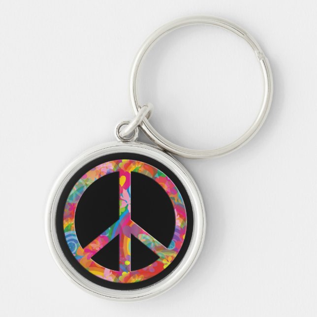 Flower Power Peace | black Key Ring (Front)