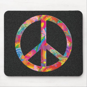 Flower Power Peace black splatter Mouse Pad