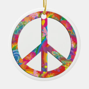 Flower Power Peace Ceramic Ornament