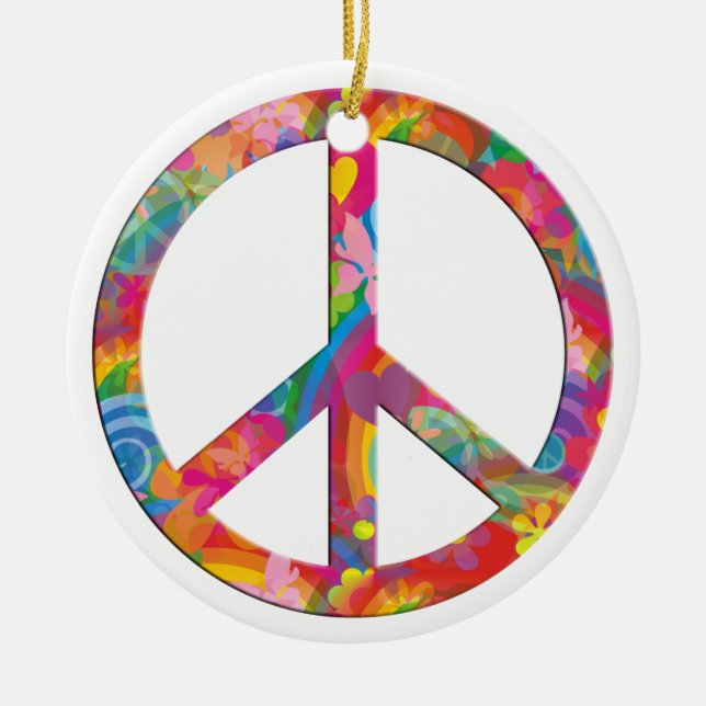 Flower Power Peace Ceramic Ornament (Front)