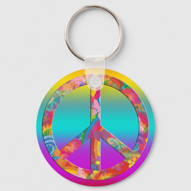 Flower Power Peace | coloured lines Key Ring (Front)