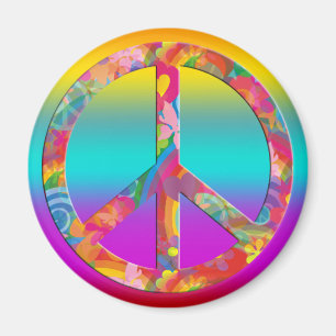 Flower Power Peace   coloured lines Magnet