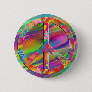 Flower Power Peace coloured waves 6 Cm Round Badge