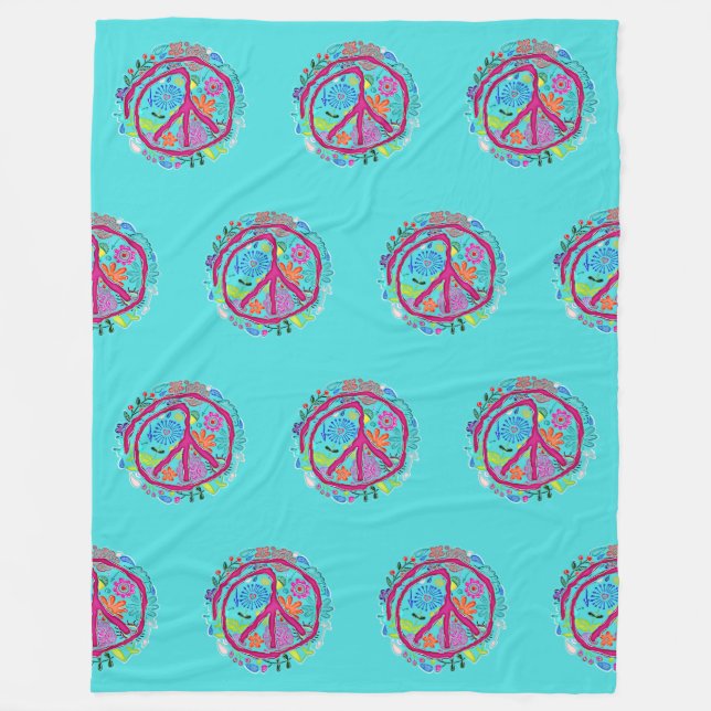 Flower Power Peace Combination 1 Fleece Blanket (Front)