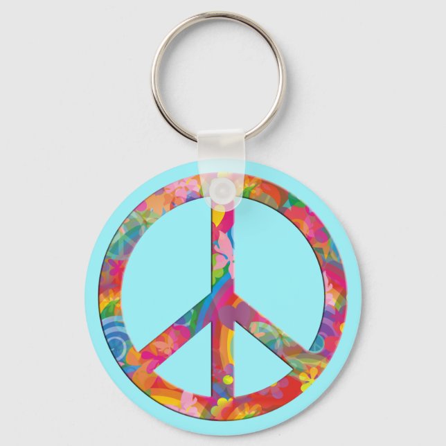 Flower Power Peace | cyan Key Ring (Front)