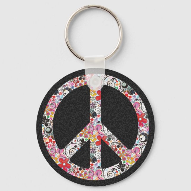 Flower Power Peace I | black splatter Key Ring (Front)