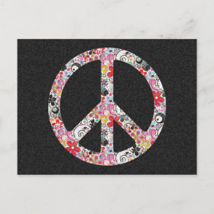 Flower Power Peace I black splatter Postcard
