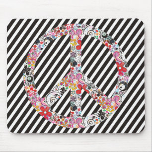 Flower Power Peace I black stripes Mouse Pad