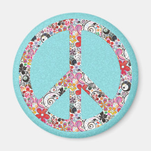 Flower Power Peace I cyan splatter Magnet