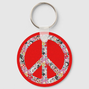 Flower Power Peace I   fire red splatter Key Ring