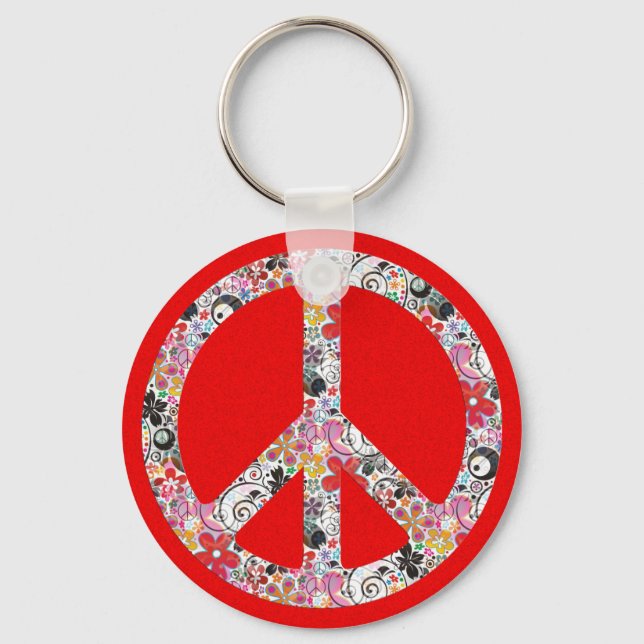 Flower Power Peace I | fire red splatter Key Ring (Front)