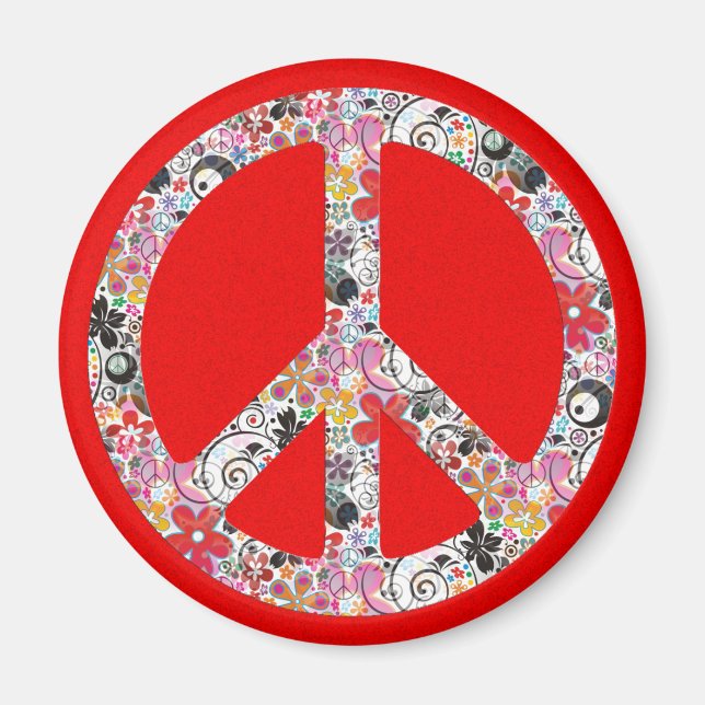 Flower Power Peace I | fire red splatter Magnet (Front)